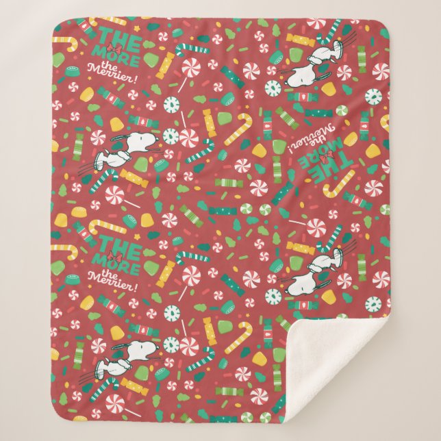Peppermint Dreams Snoopy Candy Pattern Sherpa Blanket (Front)