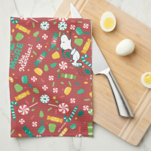 Peppermint Dreams Snoopy Candy Pattern Tea Towel