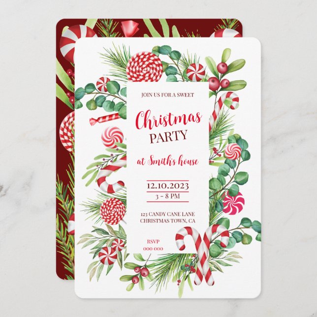 Peppermint Elegance Invitation (Front/Back)