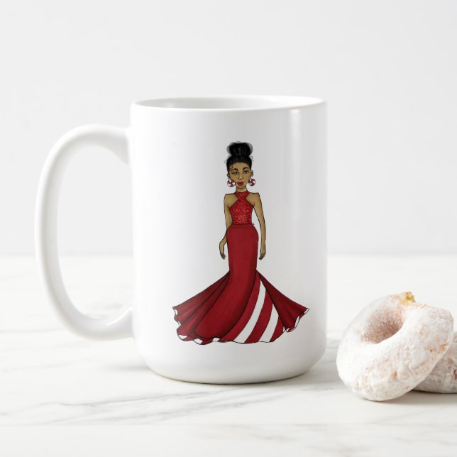Peppermint Fashion Illustration Custom Name Coffee Mug (With Donut)