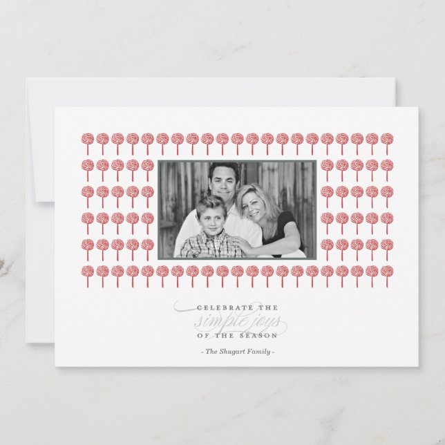 Peppermint Geisha Pattern Holiday Photo Card (Front)