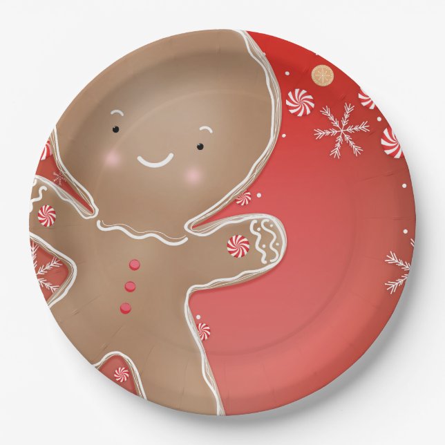 Peppermint Gingerbread Cookie Holiday Party Paper Plate (Front)