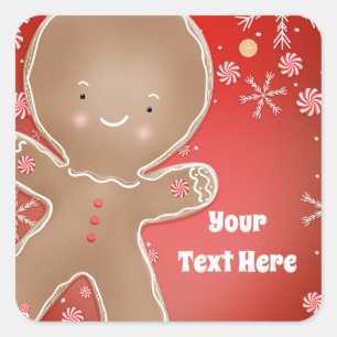 Peppermint Gingerbread Man Holiday Birthday Party Square Sticker