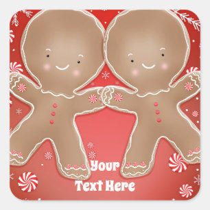 Peppermint Gingerbread Twins Birthday Party Square Sticker