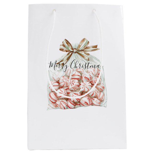 Peppermint Green Red Floral Birthday Medium Gift Bag (Front)