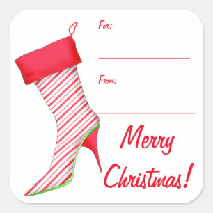 Peppermint High Heel Boot Stocking Art Gift Label