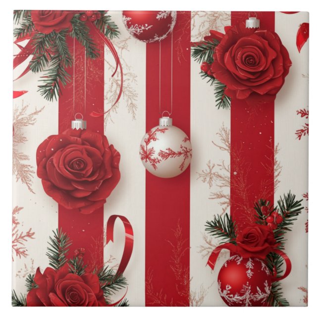 Peppermint Holidays Ceramic Tile (Front)