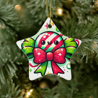 Peppermint Joy: Holiday Candy Character Ceramic Tree Decoration