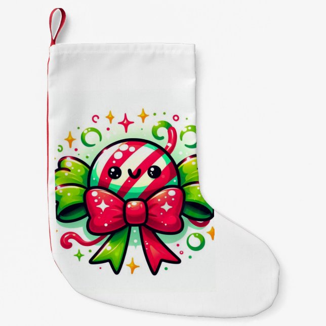 Peppermint Joy: Holiday Candy Character Small Christmas Stocking (Front)