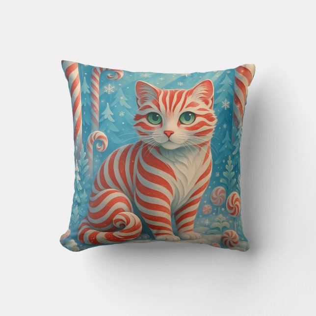 Peppermint Kitten - Candy Cane Forest Pillow (Front)