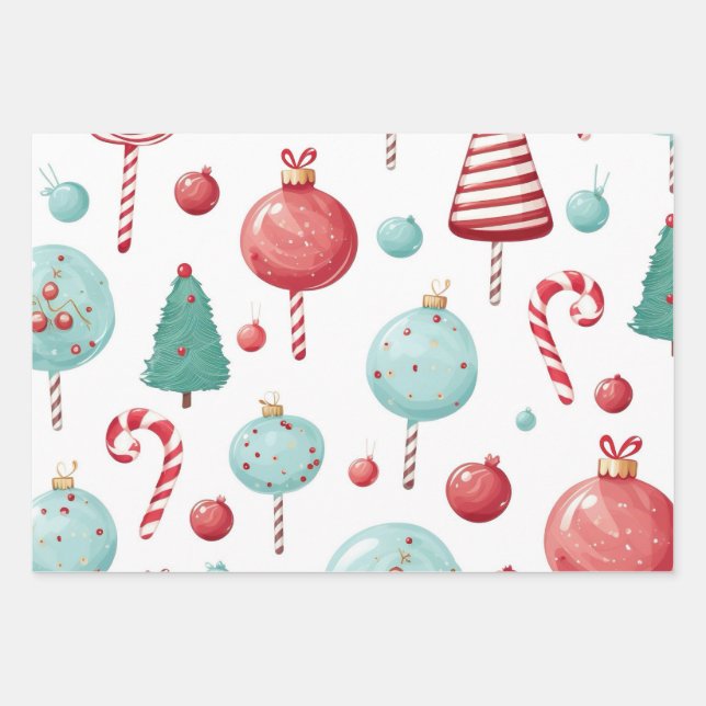 Peppermint Lollipop SweetShop Christmas  Wrapping Paper Sheet (Front)