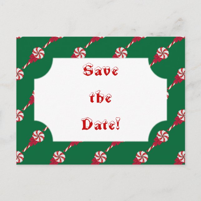Peppermint Lollipops Save the Date Postcard (Front)