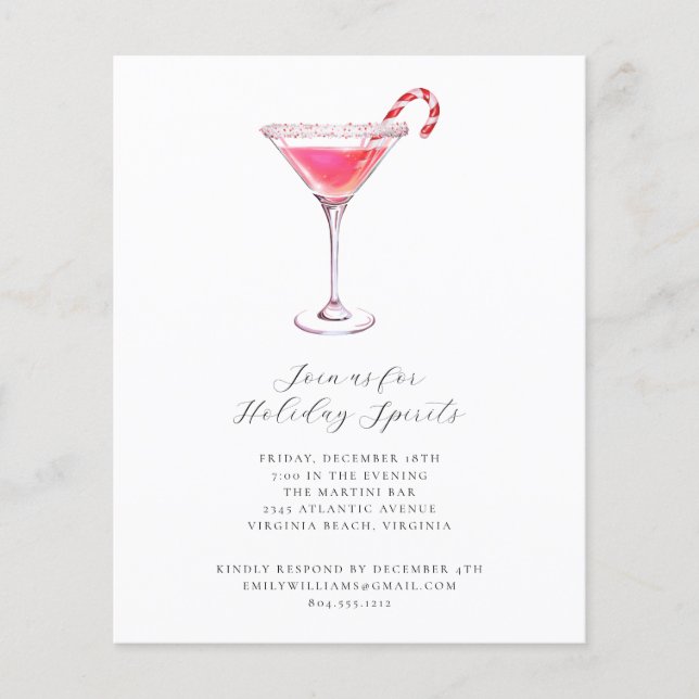 Peppermint Martini Holiday Cocktail Party Invite Flyer (Front)