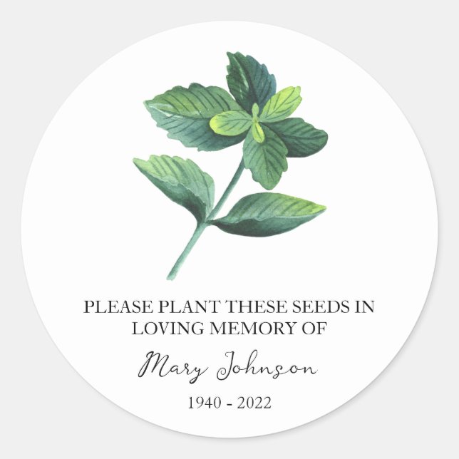 Peppermint Memorial Funeral Seed Packet Classic Round Sticker (Front)