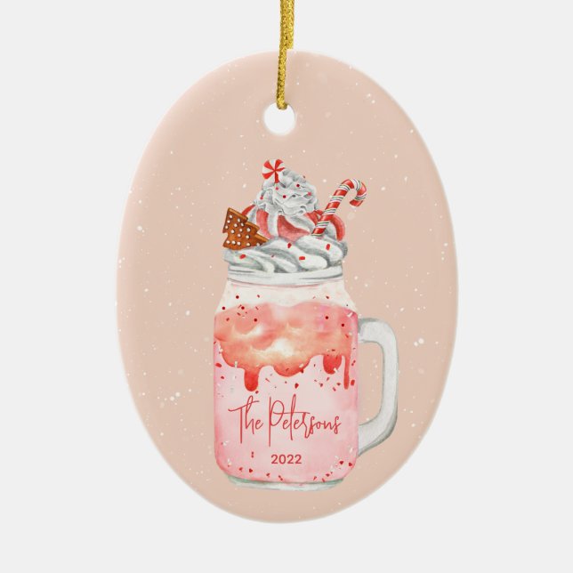 Peppermint Milkshake Christmas Holiday Ceramic Orn Ceramic Tree Decoration (Front)