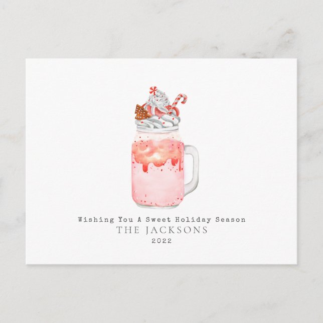 Peppermint Milkshake Sweet Christmas Holiday Postcard (Front)