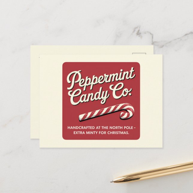 Peppermint North pole candy add message Holiday Postcard (Front/Back In Situ)