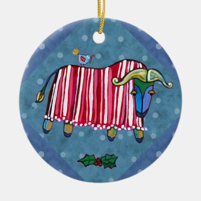 Peppermint Ox Christmas Tree Ornament (Front)