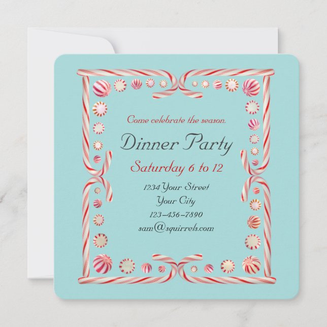 Peppermint Party Blue Invitation (Front)