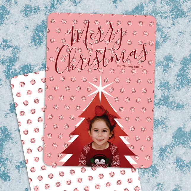 Peppermint Pattern Christmas Tree Photo Card (Creator Uploaded)