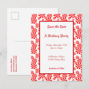 Peppermint Pattern Holiday Editable Save the Date Postcard