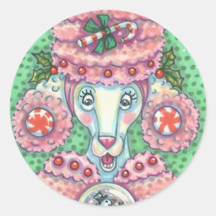 PEPPERMINT PINK POODLE, CHRISTMAS DOG STICKERS Rnd