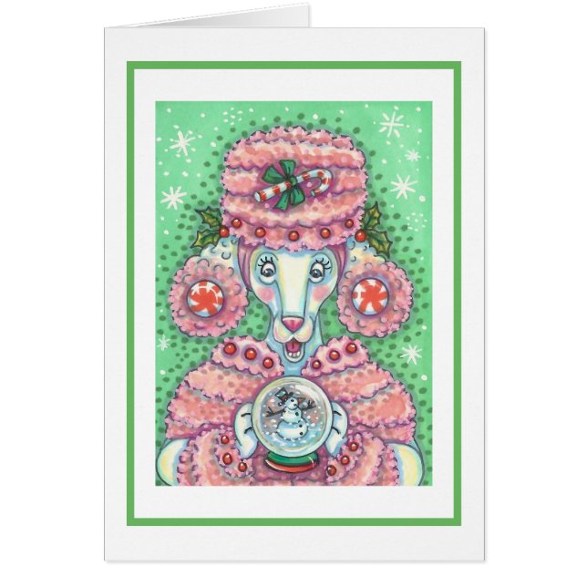 PEPPERMINT PINK POODLE CHRISTMAS GREETING CARD B (Front)