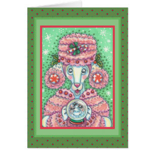 PEPPERMINT PINK POODLE CHRISTMAS GREETING CARD V