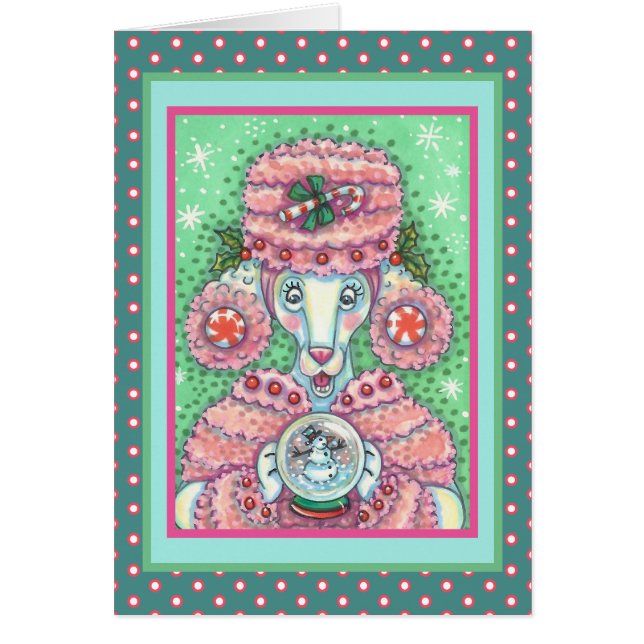 PEPPERMINT PINK POODLE CHRISTMAS GREETING CARD V (Front)
