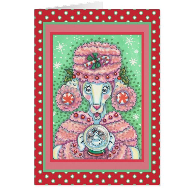 PEPPERMINT PINK POODLE CHRISTMAS GREETING CARD V (Front)
