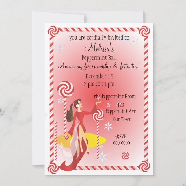 Peppermint Princess Sitting Pretty Invitation (Front)