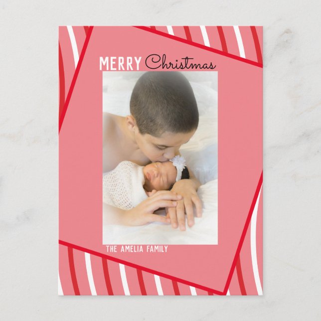 Peppermint Rainbow Christmas Pink Photo Postcard (Front)