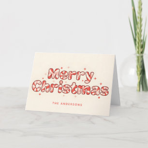 Peppermint Retro Script Merry Christmas Holiday Card