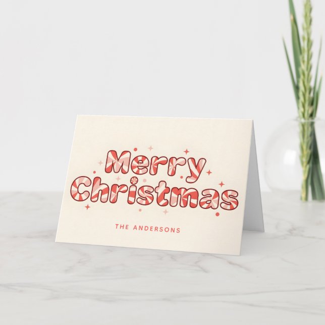 Peppermint Retro Script Merry Christmas Holiday Card (Front)