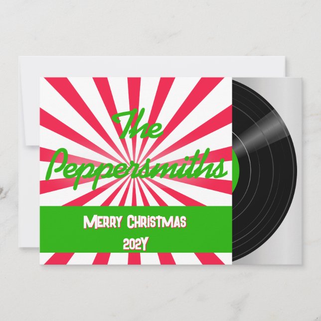 Peppermint Retro Vinyl Record Album Holiday Card (Front)