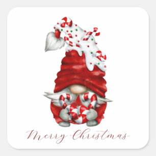 Peppermint Scandinavian Gnome Merry Christmas Square Sticker