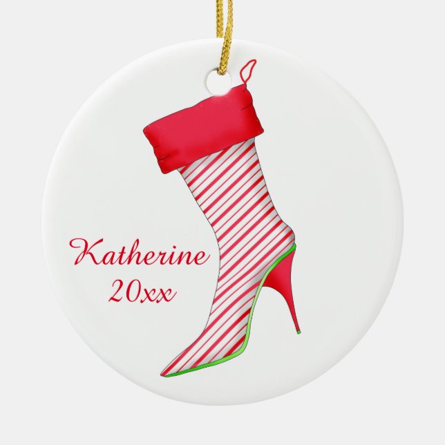Peppermint Shoe Lover Christmas Ornament with Name (Front)