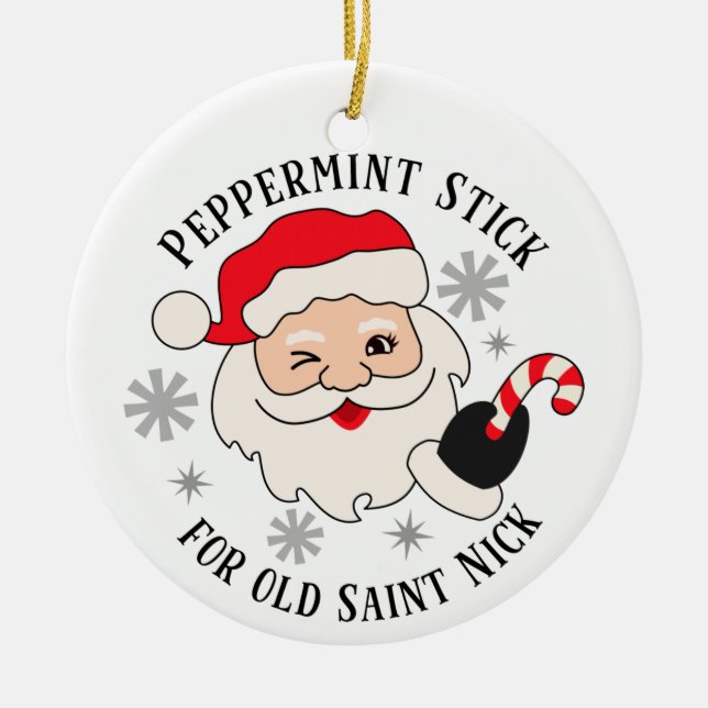 Peppermint Stick for Old Saint Nick Ceramic Tree Decoration (Front)