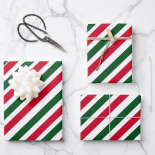 Peppermint Stick Stripes in Red, Green, and White Wrapping Paper Sheet