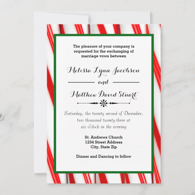 Peppermint Stripe Christmas - Wedding Invitation (Front)