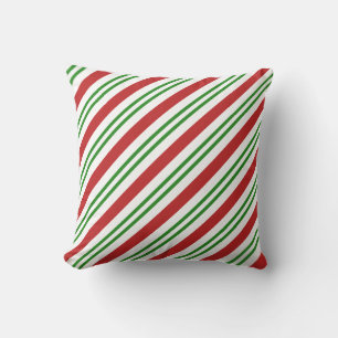 Peppermint Stripe Red Green Christmas Holiday Cushion