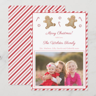 Peppermint Stripes Gingerbread Red Pink Picture Holiday Card