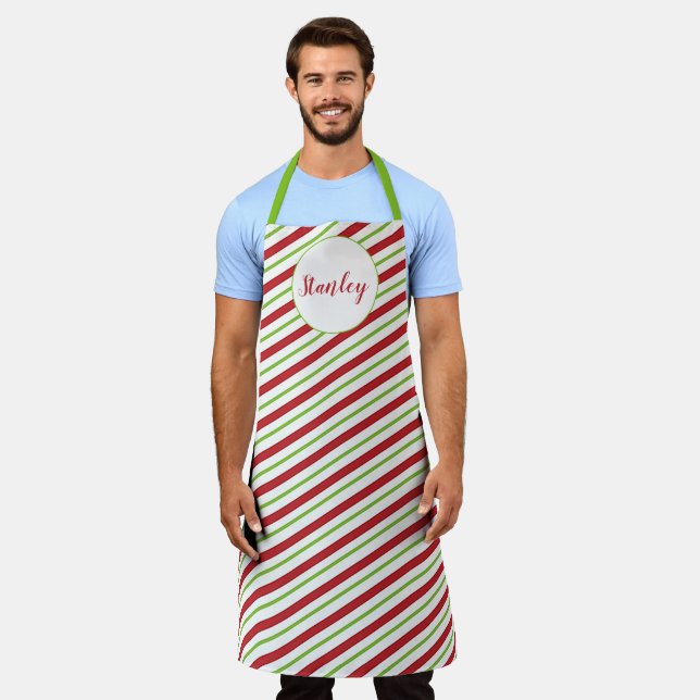 Peppermint stripes personalized  apron (Worn)