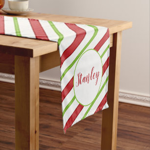 Peppermint stripes personalized short table runner