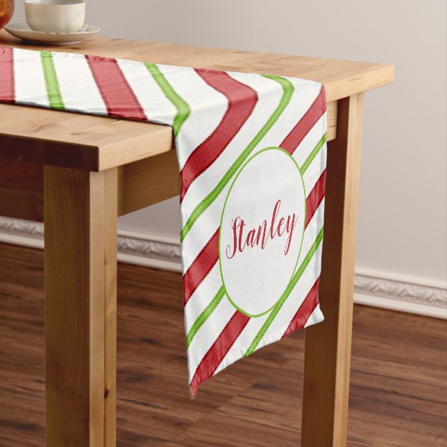 Peppermint stripes personalized short table runner (In Situ)