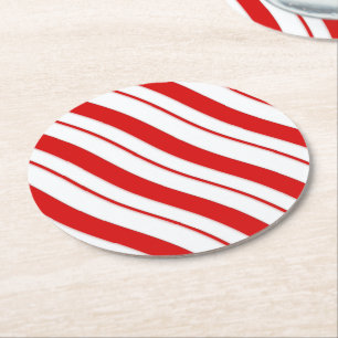 Peppermint Stripes Round Paper Coaster