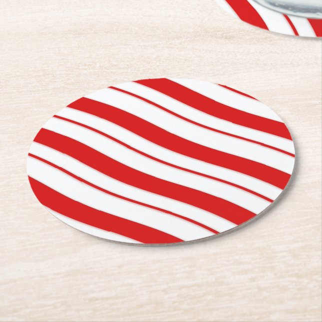Peppermint Stripes Round Paper Coaster (Angled)