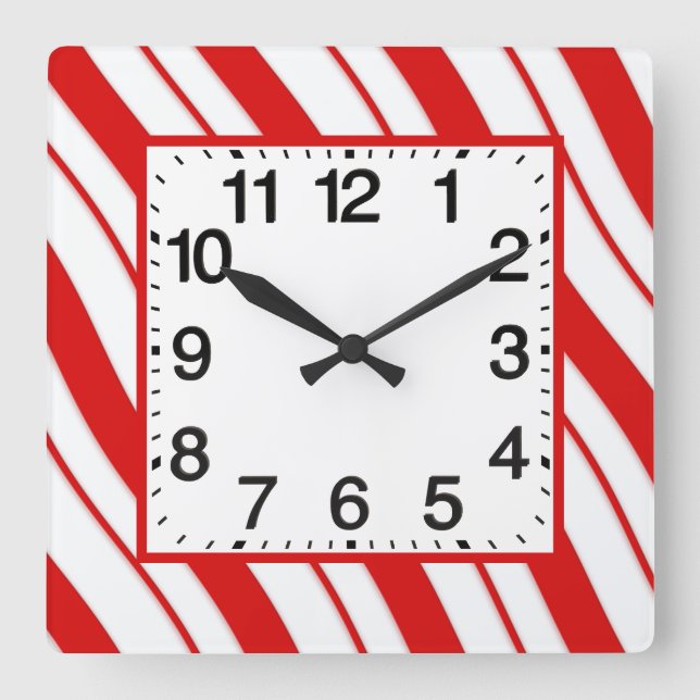 Peppermint Stripes Square Wall Clock (Front)