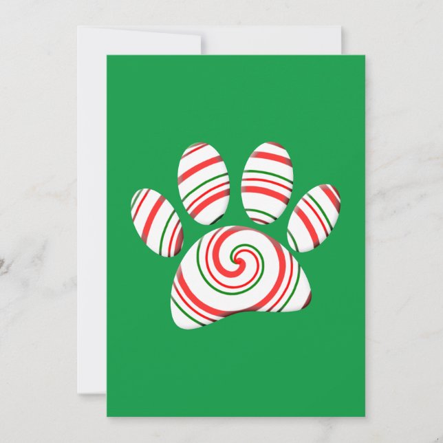 Peppermint Swirl Dog Paw In Red Green White Invitation (Front)