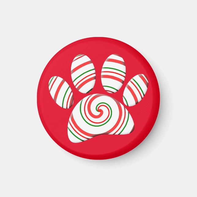 Peppermint Swirl Dog Paw In Red Green White Magnet (Front)